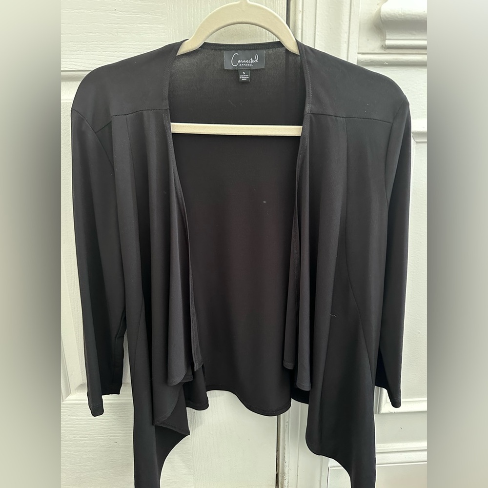 Connected Apparel Black 3/4 Sleeved Open Cardigan Small